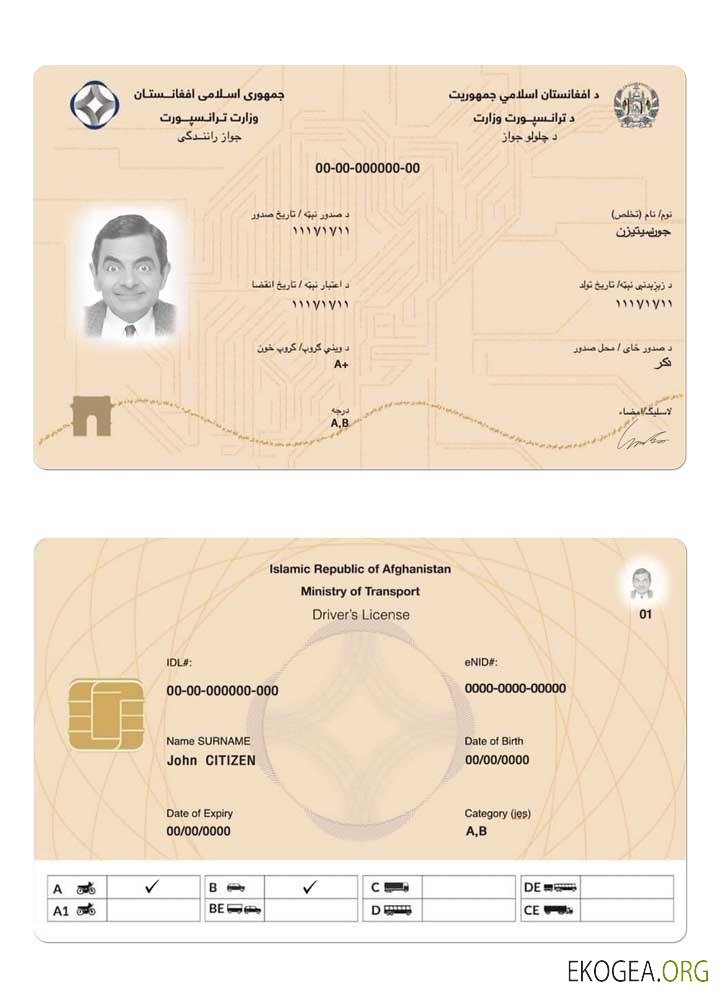 Afghanistan electronic driving license 2019 present